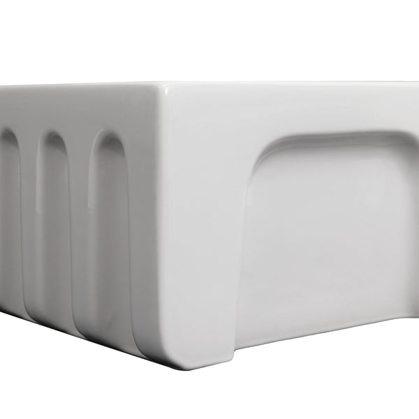 ZLINE 24 in. Venice Farmhouse Apron Front Reversible Single Bowl Fireclay Kitchen Sink with Bottom Grid in White Gloss (FRC5120-WH-24)