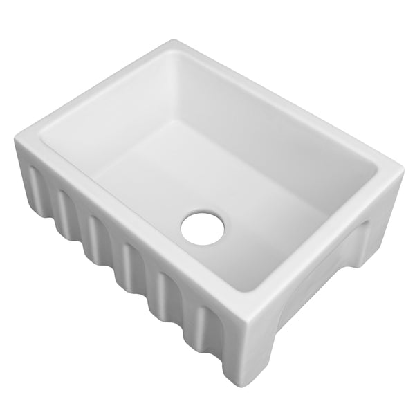 ZLINE 24 in. Venice Farmhouse Apron Front Reversible Single Bowl Fireclay Kitchen Sink with Bottom Grid in White Matte (FRC5120-WM-24)