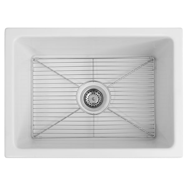 ZLINE 24 in. Venice Farmhouse Apron Front Reversible Single Bowl Fireclay Kitchen Sink with Bottom Grid in White Matte (FRC5120-WM-24)