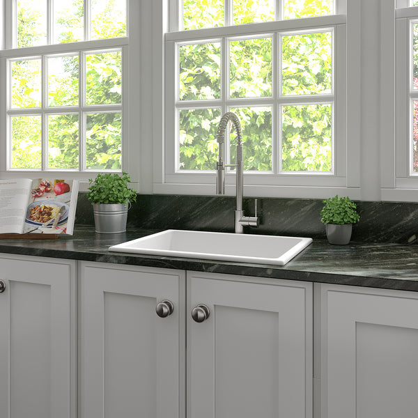 ZLINE 24 in. Rome Dual Mount Single Bowl Fireclay Kitchen Sink with Bottom Grid in White Matte (FRC5123-WM-24)