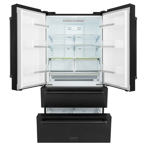 ZLINE 36 in. 22.5 cu. ft. Counter-Depth French Door Refrigerator with Ice Maker in Fingerprint-Resistant Black Stainless Steel, Open Box-Great Condition