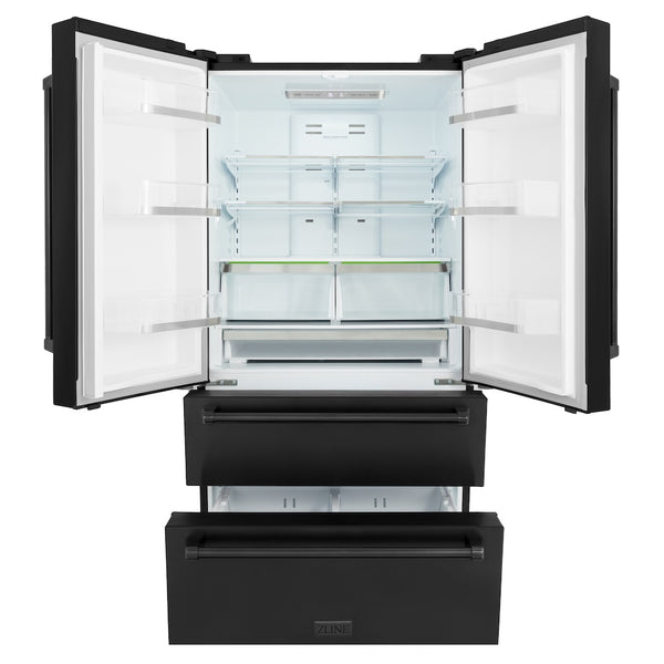 ZLINE 36 in. 22.5 cu. ft. Counter-Depth French Door Refrigerator with Ice Maker in Fingerprint-Resistant Black Stainless Steel (RFM-36-BS)