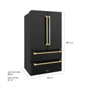 ZLINE Autograph Edition 36 in. 22.5 cu. ft. Counter-Depth French Door Refrigerator with Ice Maker in Fingerprint-Resistant Black Stainless Steel and Champagne Bronze Traditional Handles (RFMZ-36-BS-CB)