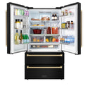 ZLINE Autograph Edition 36 in. 22.5 cu. ft. Counter-Depth French Door Refrigerator with Ice Maker in Fingerprint-Resistant Black Stainless Steel and Champagne Bronze Traditional Handles (RFMZ-36-BS-CB)