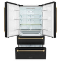 ZLINE Autograph Edition 36 in. 22.5 cu. ft. Counter-Depth French Door Refrigerator with Ice Maker in Fingerprint-Resistant Black Stainless Steel and Champagne Bronze Helix Handles (RFMZ-36-BS-KCB)