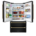 ZLINE Autograph Edition 36 in. 22.5 cu. ft. Counter-Depth French Door Refrigerator with Ice Maker in Fingerprint-Resistant Black Stainless Steel and Champagne Bronze Helix Handles (RFMZ-36-BS-KCB)