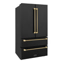 ZLINE Autograph Edition 36 in. 22.5 cu. ft. Counter-Depth French Door Refrigerator with Ice Maker in Fingerprint-Resistant Black Stainless Steel and Champagne Bronze Helix Handles (RFMZ-36-BS-KCB)