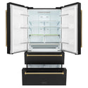 ZLINE Autograph Edition 36 in. 22.5 cu. ft. Counter-Depth French Door Refrigerator with Ice Maker in Fingerprint-Resistant Black Stainless Steel and Polished Gold Helix Handles (RFMZ-36-BS-KG)