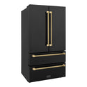 ZLINE Autograph Edition 36 in. 22.5 cu. ft. Counter-Depth French Door Refrigerator with Ice Maker in Fingerprint-Resistant Black Stainless Steel and Polished Gold Helix Handles (RFMZ-36-BS-KG)