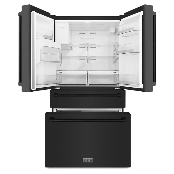 ZLINE 36 in. 21.6 cu. ft. Counter-Depth French Door Refrigerator with Water and Ice Dispenser in Fingerprint-Resistant Black Stainless Steel, Open Box-Great Condition