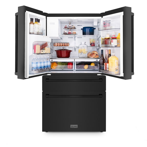 ZLINE 36 in. 21.6 cu. ft. Counter-Depth French Door Refrigerator with Water and Ice Dispenser in Fingerprint-Resistant Black Stainless Steel, Open Box-Great Condition