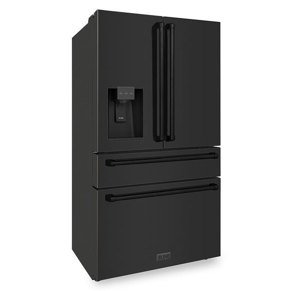 ZLINE 36 in. 21.6 cu. ft. Counter-Depth French Door Refrigerator with Water and Ice Dispenser in Fingerprint-Resistant Black Stainless Steel, Open Box-Great Condition