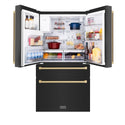 ZLINE Autograph Edition 36 in. 21.6 cu. ft Counter-Depth French Door Refrigerator with Water and Ice Dispenser in Fingerprint-Resistant Black Stainless Steel with Champagne Bronze Traditional Handles (RFMZ-W-36-BS-CB)