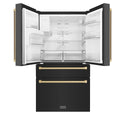ZLINE Autograph Edition 36 in. 21.6 cu. ft Counter-Depth French Door Refrigerator with Water and Ice Dispenser in Fingerprint-Resistant Black Stainless Steel with Champagne Bronze Traditional Handles (RFMZ-W-36-BS-CB)