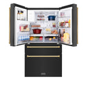 ZLINE Autograph Edition 36 in. 21.6 cu. ft. Counter-Depth French Door Refrigerator with Water and Ice Dispenser in Fingerprint-Resistant Black Stainless Steel with Polished Gold Traditional Handles (RFMZ-W-36-BS-G)