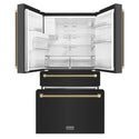 ZLINE Autograph Edition 36 in. 21.6 cu. ft. Counter-Depth French Door Refrigerator with Water and Ice Dispenser in Fingerprint-Resistant Black Stainless Steel with Champagne Bronze Helix Handles (RFMZ-W36-BS-KCB)