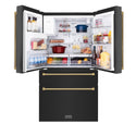 ZLINE Autograph Edition 36 in. 21.6 cu. ft. Counter-Depth French Door Refrigerator with Water and Ice Dispenser in Fingerprint-Resistant Black Stainless Steel with Polished Gold Helix Handles (RFMZ-W-36-BS-KG)