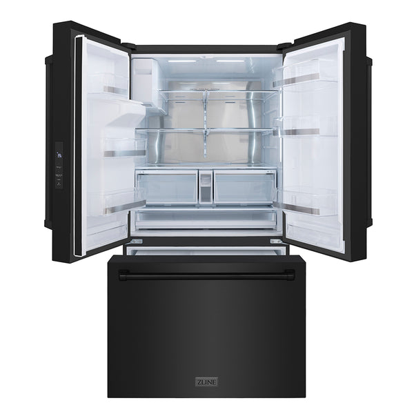 ZLINE 36 in. 28.9 cu. ft. Standard-Depth French Door External Water Dispenser Refrigerator with Dual Ice Maker in Fingerprint-Resistant Black Stainless Steel, Open Box-Good Condition