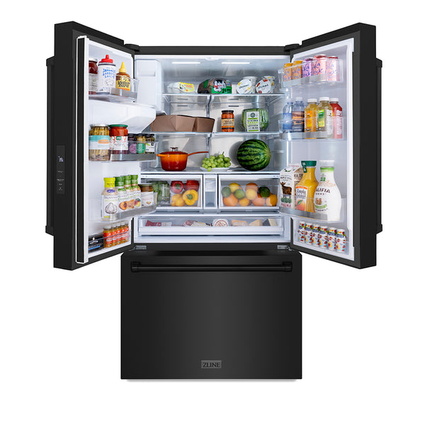 ZLINE 36 in. 28.9 cu. ft. Standard-Depth French Door External Water Dispenser Refrigerator with Dual Ice Maker in Fingerprint-Resistant Black Stainless Steel, Open Box-Good Condition