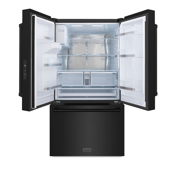 ZLINE 36 in. 28.9 cu. ft. Standard-Depth French Door External Water Dispenser Refrigerator with Dual Ice Maker in Fingerprint-Resistant Black Stainless Steel, Open Box-Good Condition