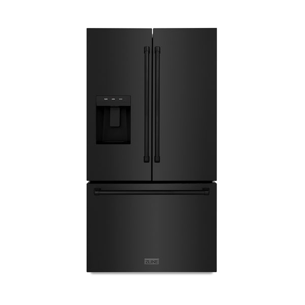 ZLINE 36 in. 28.9 cu. ft. Standard-Depth French Door External Water Dispenser Refrigerator with Dual Ice Maker in Fingerprint-Resistant Black Stainless Steel, Open Box-Good Condition