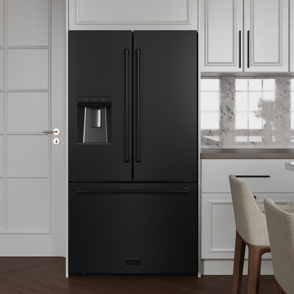 ZLINE 36 in. 28.9 cu. ft. Standard-Depth French Door External Water Dispenser Refrigerator with Dual Ice Maker in Fingerprint-Resistant Black Stainless Steel, Open Box-Good Condition