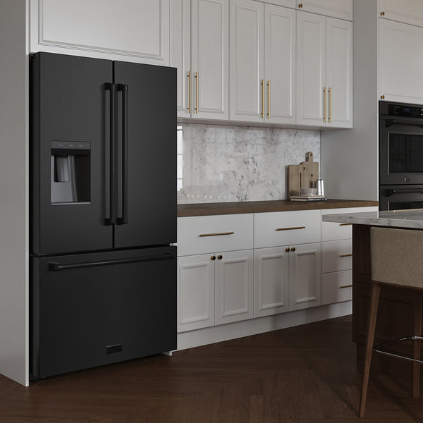 ZLINE 36 in. 28.9 cu. ft. Standard-Depth French Door External Water Dispenser Refrigerator with Dual Ice Maker in Fingerprint-Resistant Black Stainless Steel, Open Box-Good Condition
