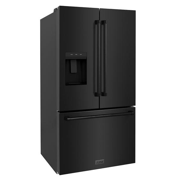 ZLINE 36 in. 28.9 cu. ft. Standard-Depth French Door External Water Dispenser Refrigerator with Dual Ice Maker in Fingerprint-Resistant Black Stainless Steel, Open Box-Good Condition