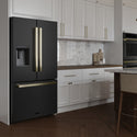 ZLINE Autograph Edition 36 in. 28.9 cu. ft. Standard-Depth French Door External Water Dispenser Refrigerator with Dual Ice Maker in Black Stainless Steel and Champagne Bronze Square Handles (RSMZ-W-36-BS-FCB)