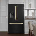 ZLINE Autograph Edition 36 in. 28.9 cu. ft. Standard-Depth French Door External Water Dispenser Refrigerator with Dual Ice Maker in Black Stainless Steel and Champagne Bronze Square Handles (RSMZ-W-36-BS-FCB)