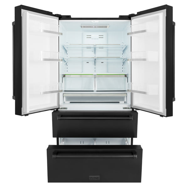 ZLINE 36 in. 21.6 cu. ft. Counter-Depth French Door Refrigerator with Water and Ice Dispenser with Extra Water Filter in Fingerprint-Resistant Black Stainless Steel (RFM-W-WF-36-BS)