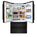 ZLINE Kitchen Package with Black Stainless Steel Refrigerator, 30 in. Dual Fuel Range and 30 in. Traditional Over the Range Microwave (3KPR-RABOTRH30) front, open.