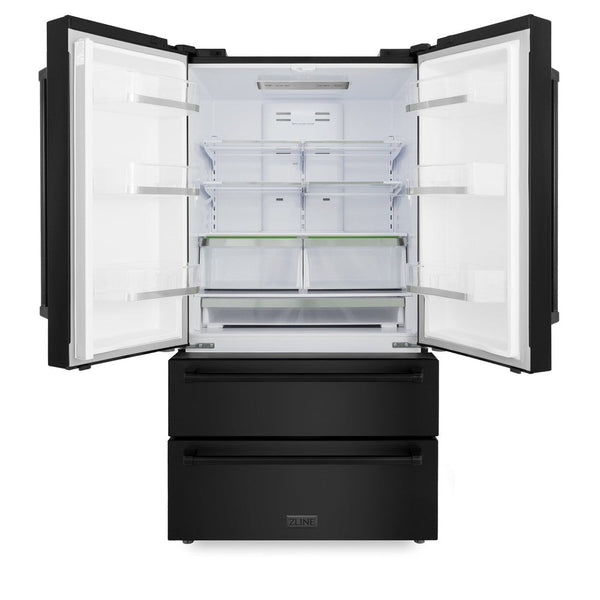 ZLINE 36" 22.5 cu. ft 4-Door French Door Refrigerator with Ice Maker in Fingerprint Resistant Black Stainless Steel (RFM-36-BS)