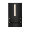 ZLINE Autograph Edition 36 in. 22.5 cu. ft. Counter-Depth French Door Refrigerator with Ice Maker in Fingerprint-Resistant Black Stainless Steel with Polished Gold Traditional Handles (RFMZ-36-BS-G)