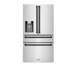 ZLINE 36" Autograph Edition 21.6 cu. ft 4-Door French Door Refrigerator with Water and Ice Dispenser in Fingerprint Resistant Stainless Steel with Traditional Handles