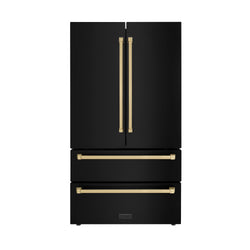 ZLINE 36" Autograph Edition 22.5 cu. ft 4-Door French Door Refrigerator with Ice Maker in Fingerprint Resistant Black Stainless Steel with Traditional Handles