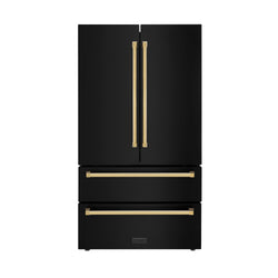 ZLINE 36" Autograph Edition 22.5 cu. ft 4-Door French Door Refrigerator with Ice Maker in Fingerprint Resistant Black Stainless Steel with Traditional Handles