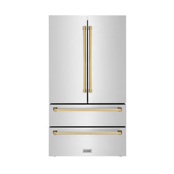 ZLINE 36" Autograph Edition 22.5 cu. ft 4-Door French Door Refrigerator with Ice Maker in Fingerprint Resistant Stainless Steel with Traditional Handles