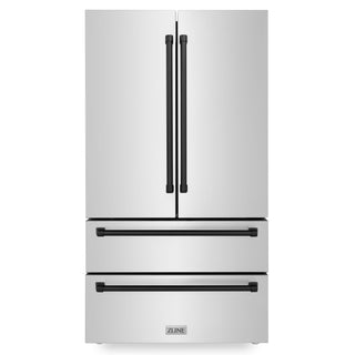 Buy matte-black-accents ZLINE 36&quot; Autograph Edition 22.5 cu. ft Freestanding French Door Refrigerator with Ice Maker in Fingerprint Resistant Stainless Steel with Accents (RFMZ-36)