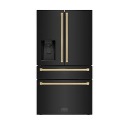 ZLINE 36" Autograph Edition 21.6 cu. ft 4-Door French Door Refrigerator with Water and Ice Dispenser in Fingerprint Resistant Black Stainless Steel with Traditional Handles