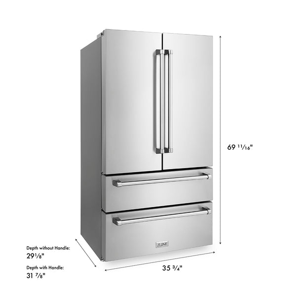ZLINE 36 in. 22.5 cu. ft. Counter-Depth French Door Refrigerator with Ice Maker in Fingerprint-Resistant Stainless Steel, Open Box-Good Condition
