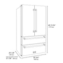 ZLINE 36 in. Freestanding French Door Refrigerator with Ice Maker in Fingerprint Resistant Stainless Steel (RFM-36) dimensional diagram with measurements.