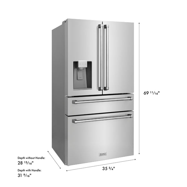 ZLINE 36 in. 21.6 cu. ft. Counter-Depth French Door Refrigerator with Water and Ice Dispenser in Fingerprint-Resistant Stainless Steel, Open Box-Good Condition