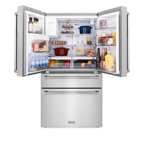 ZLINE 36 in. 21.6 cu. ft. Counter-Depth French Door Refrigerator with Water and Ice Dispenser in Fingerprint-Resistant Stainless Steel, Open Box-Good Condition