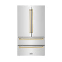 ZLINE Autograph Edition 36 in. 22.5 cu. ft. Counter-Depth French Door Refrigerator with Ice Maker in Fingerprint-Resistant Stainless Steel with Champagne Bronze Traditional Handles (RFMZ-36-CB)