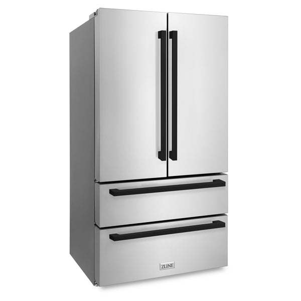 ZLINE Autograph Edition 36 in. 22.5 cu. ft. Counter-Depth French Door Refrigerator with Ice Maker in Fingerprint-Resistant Stainless Steel with Matte Black Modern Handles (RFMZ-36-FMB)
