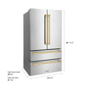 ZLINE Autograph Edition 36 in. 22.5 cu. ft. Counter-Depth French Door Refrigerator with Ice Maker in Fingerprint-Resistant Stainless Steel with Polished Gold Traditional Handles (RFMZ-36-G)
