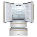 ZLINE Autograph Edition 36 in. 22.5 cu. ft. Counter-Depth French Door Refrigerator with Ice Maker in Fingerprint-Resistant Stainless Steel with Polished Gold Traditional Handles (RFMZ-36-G)