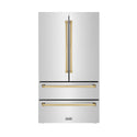 ZLINE Autograph Edition 36 in. 22.5 cu. ft. Counter-Depth French Door Refrigerator with Ice Maker in Fingerprint-Resistant Stainless Steel with Polished Gold Traditional Handles (RFMZ-36-G)