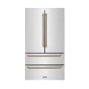 ZLINE Autograph Edition 36 in. 22.5 cu. ft. Counter-Depth French Door Refrigerator with Ice Maker in Fingerprint-Resistant Stainless Steel and Champagne Bronze Helix Handles (RFMZ-36-KCB)
